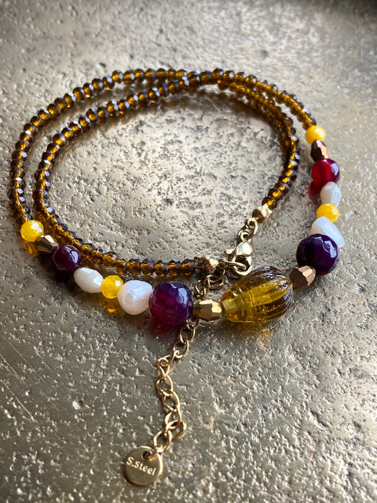 Collana Cristalli Ambra e Mix Giallo, Viola
