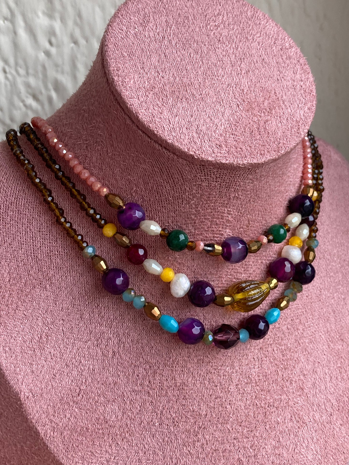 Collana Cristalli Ambra e Mix Viola, Azzurro