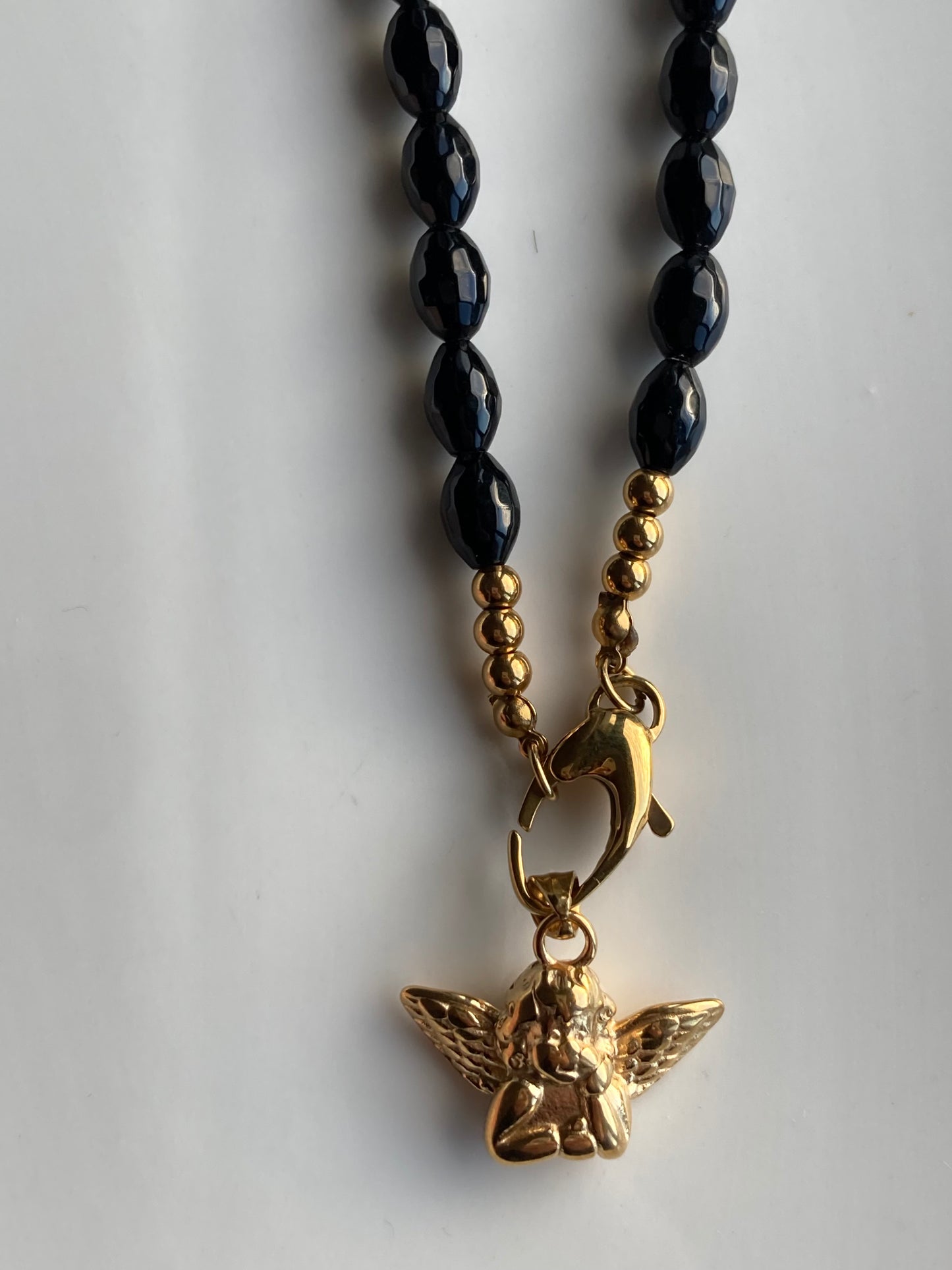 Collana Onice Nero con Pendente Angelo