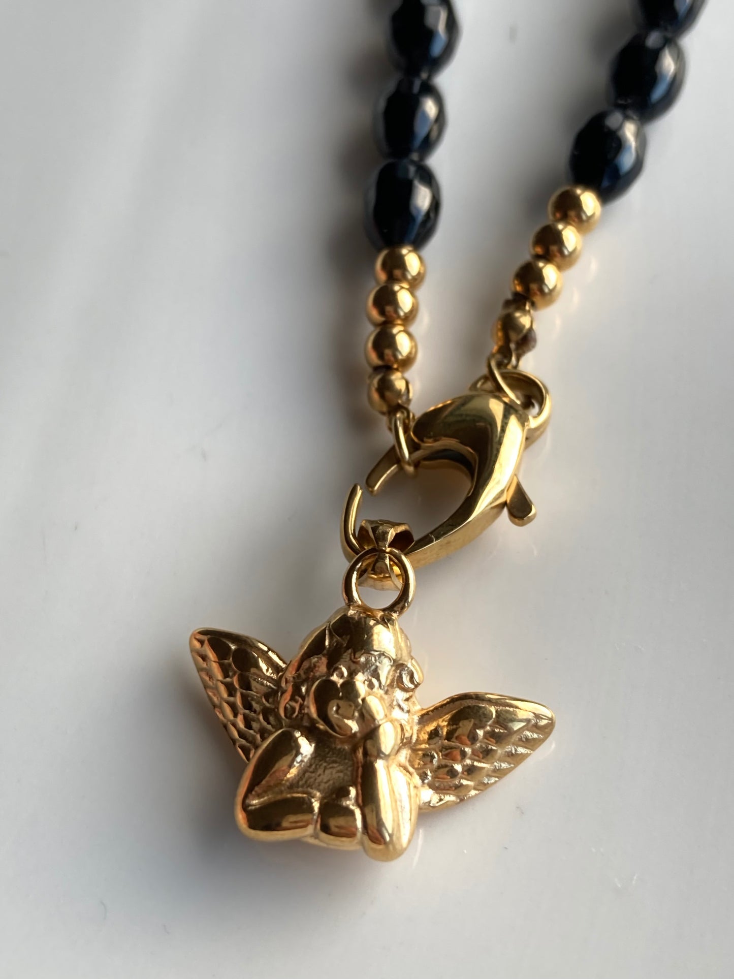 Collana Onice Nero con Pendente Angelo