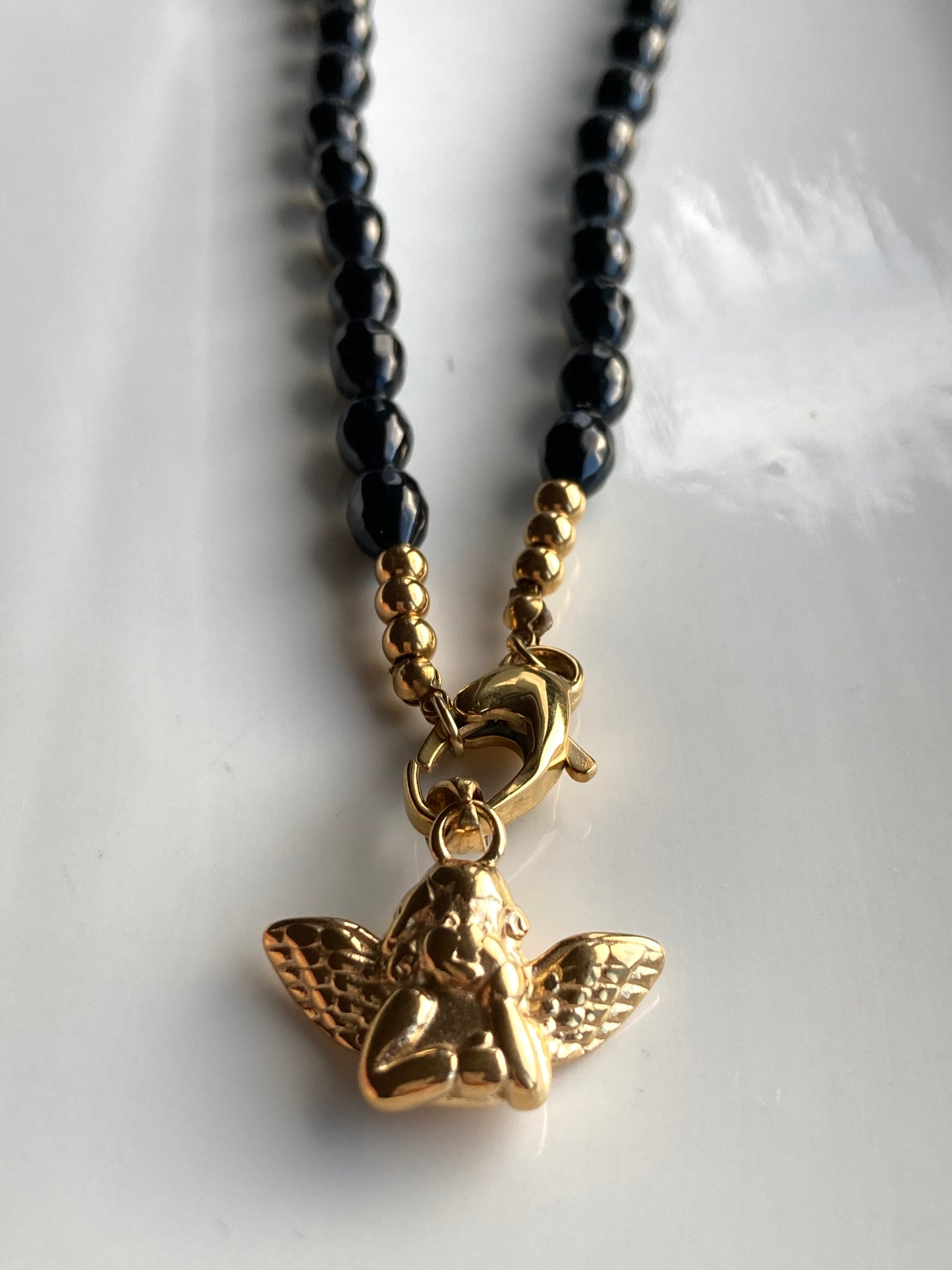 Collana Onice Nero con Pendente Angelo