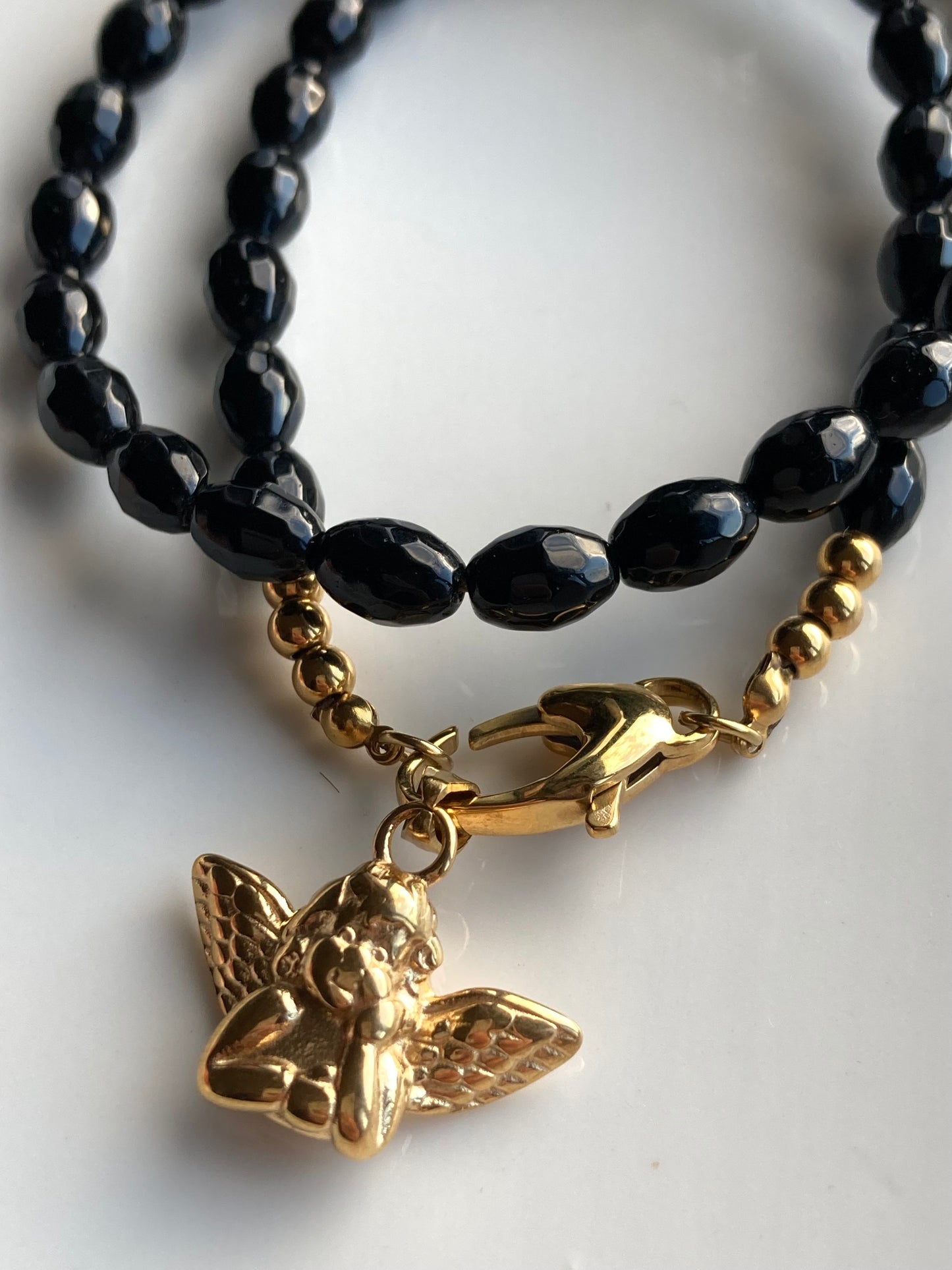 Collana Onice Nero con Pendente Angelo