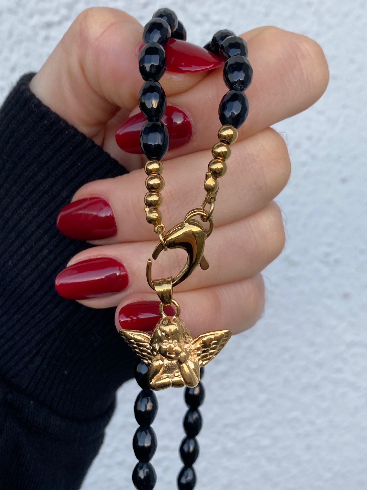 Collana Onice Nero con Pendente Angelo