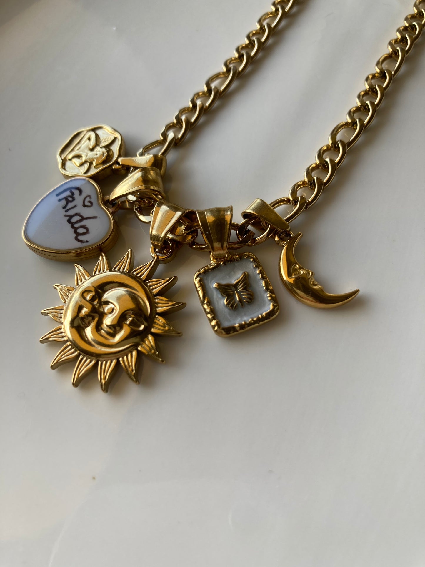 Collana Figaro 5 Pendenti, Ciondolo Centrale SoleLuna