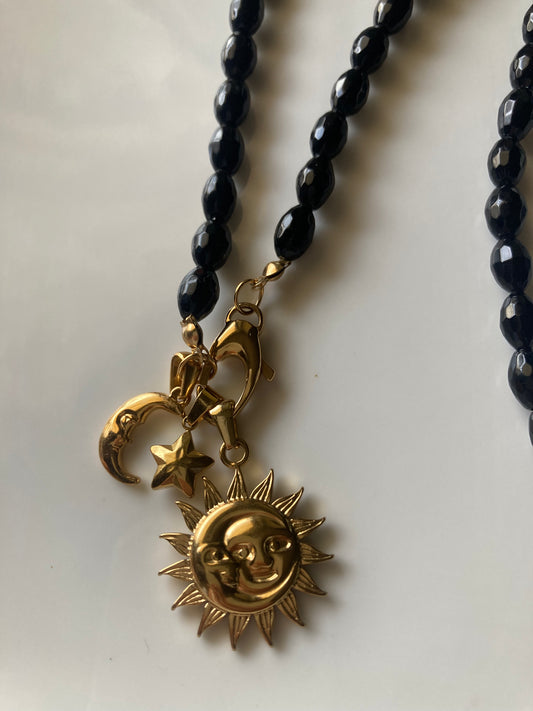 Collana Onice Nero 3 Pendenti con Centrale Stella