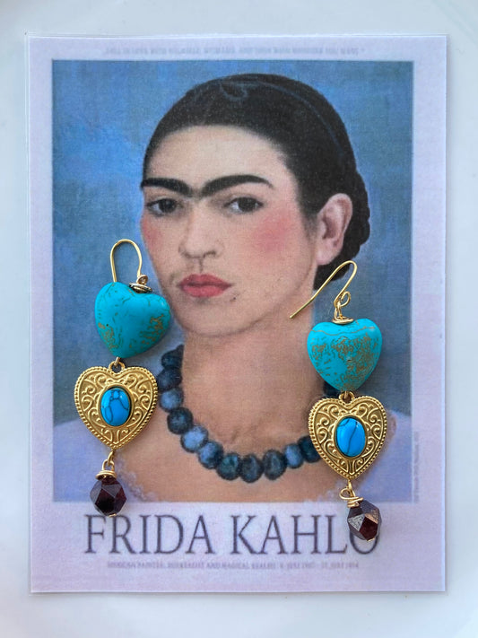 Orecchini Cuore Turchese e Granato Sfaccettato