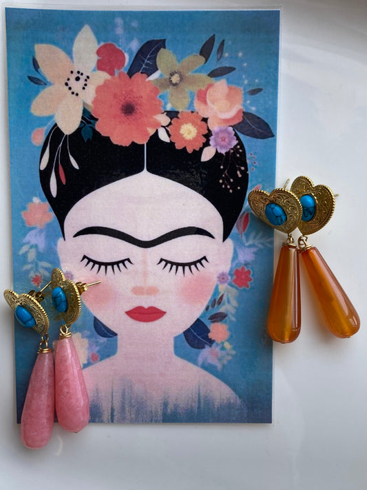 Orecchino Cuore con Perno e Gocce in Pietra Dura