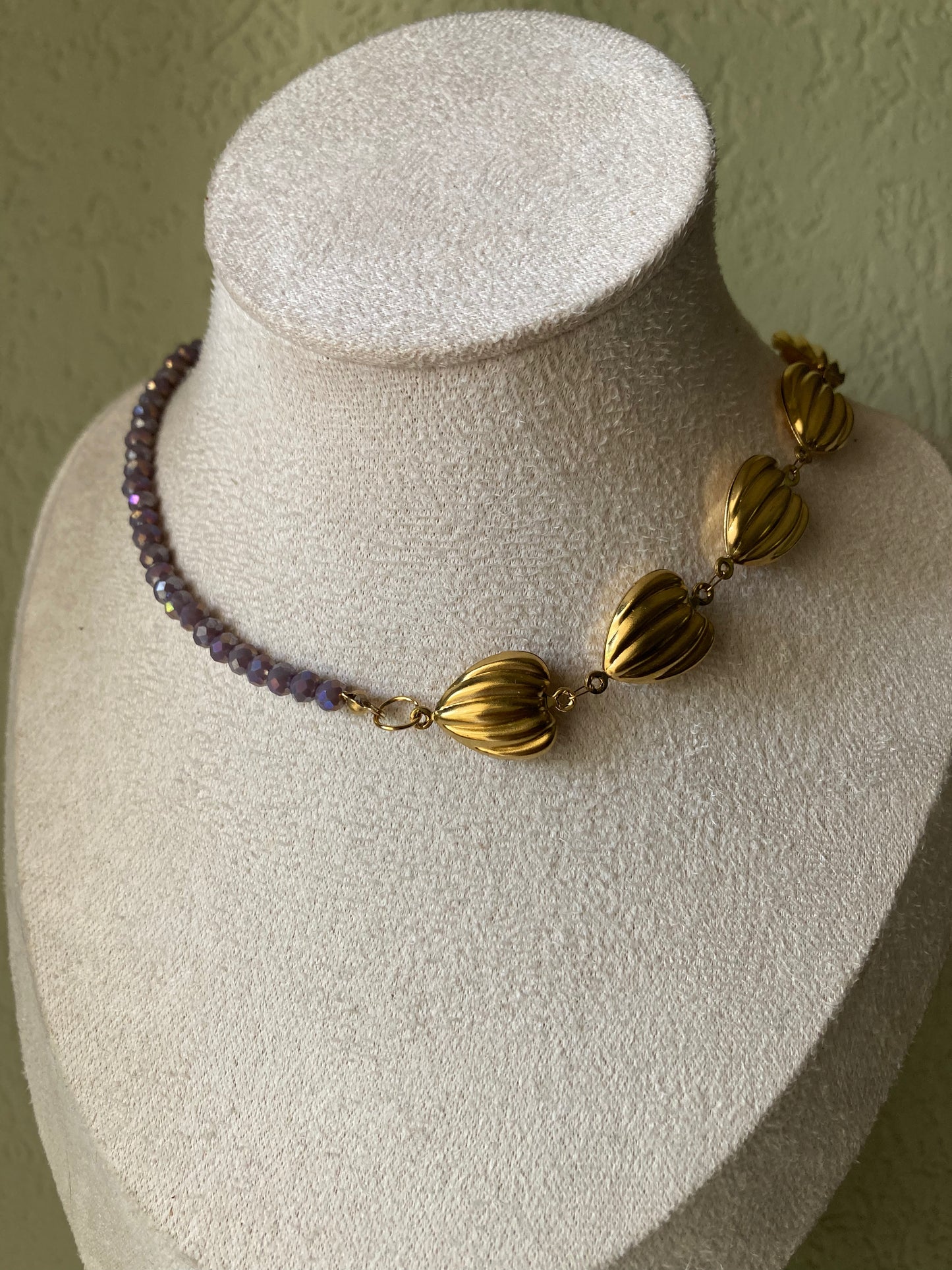 Collana Girocollo Duo, Cristalli e Cuori in Acciaio