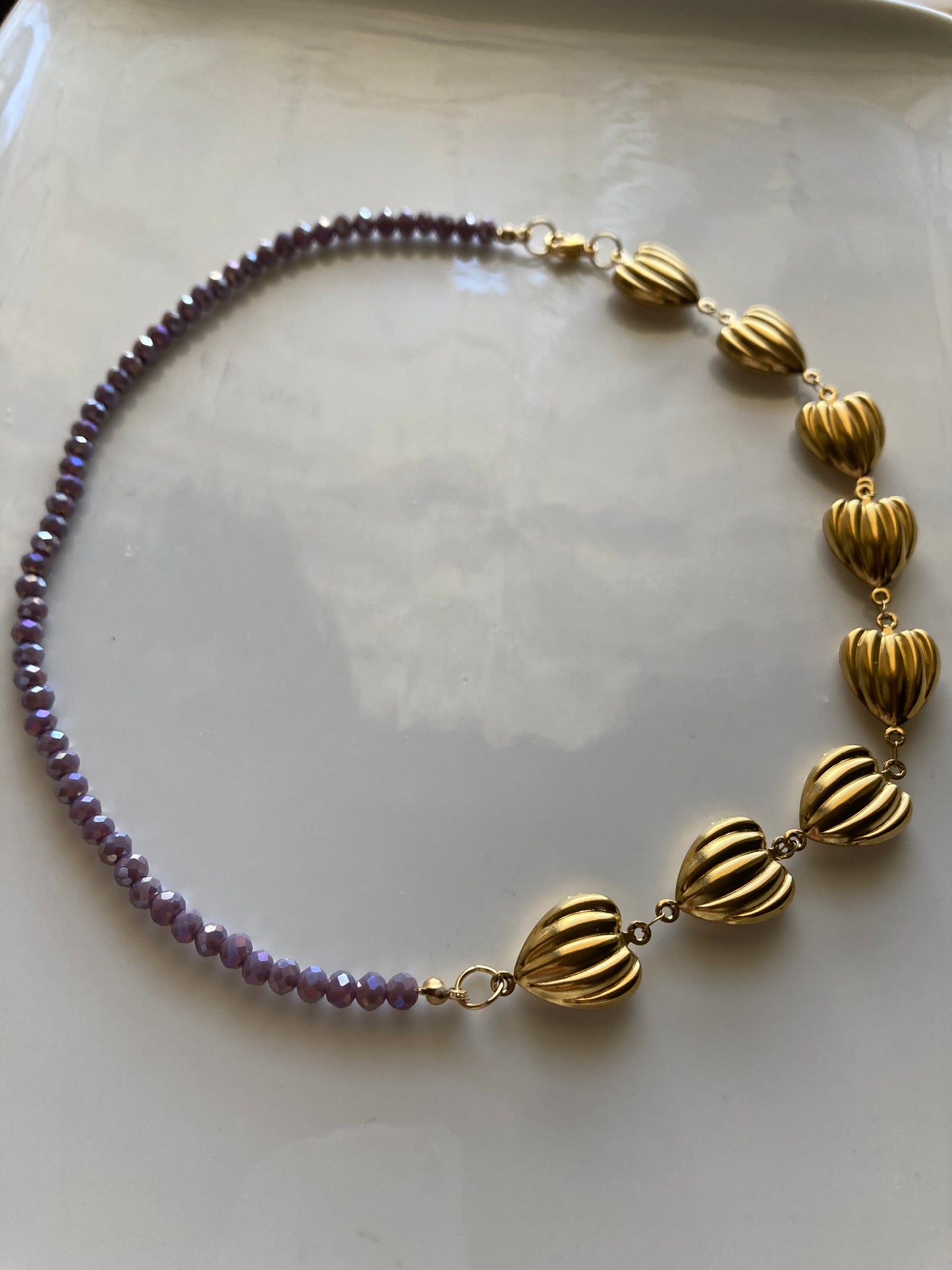 Collana Girocollo Duo, Cristalli e Cuori in Acciaio