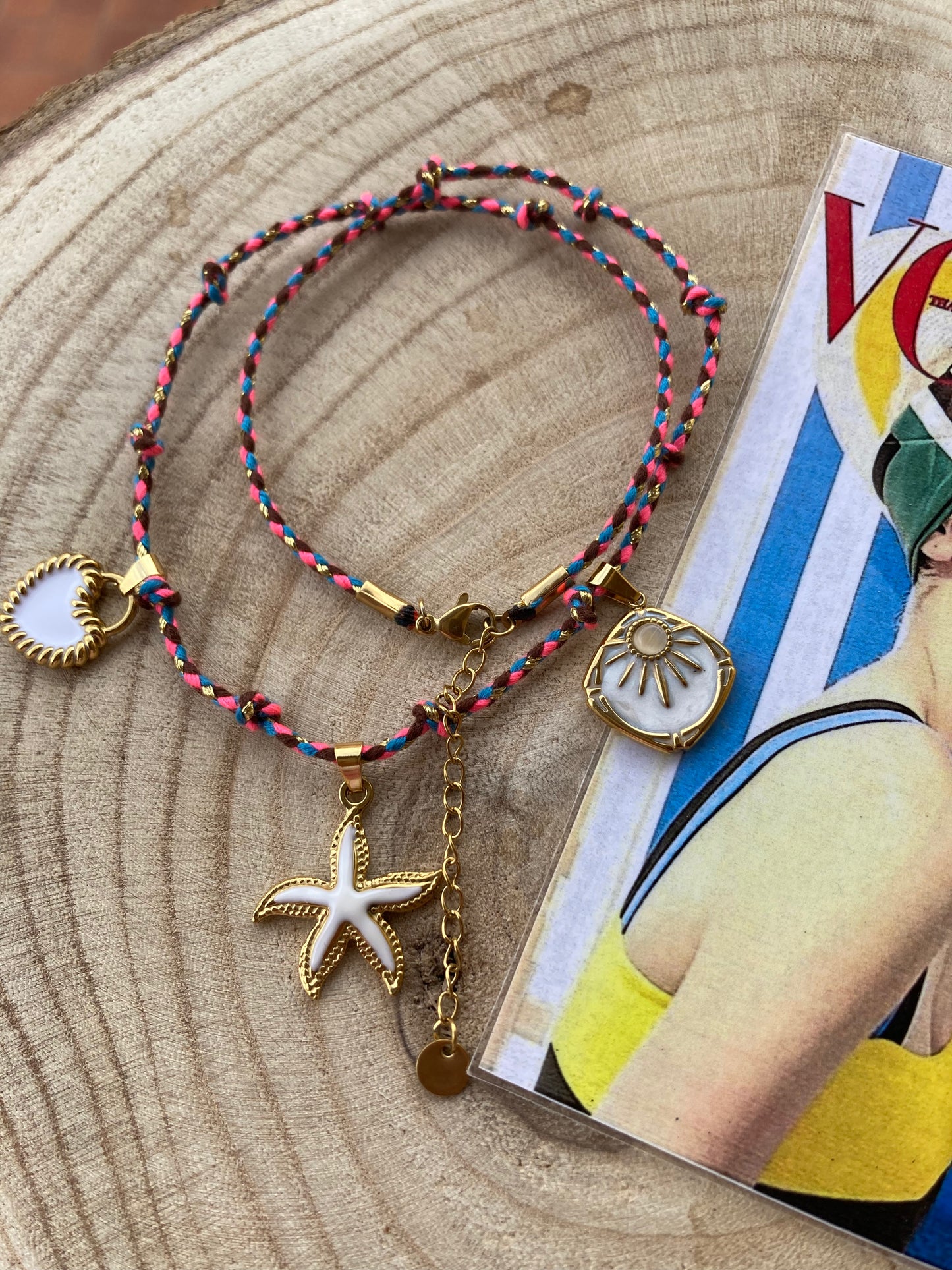 Collanina Kora cordino fuxia 3 pendenti