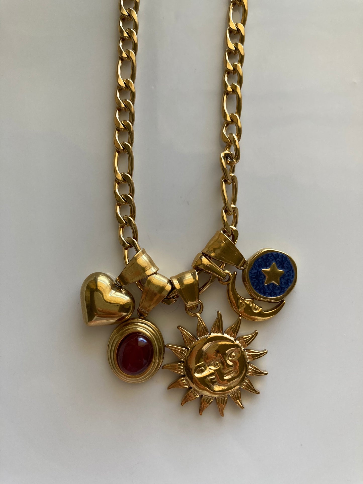 Collana Figaro 5 Pendenti, Centrale SoleLuna