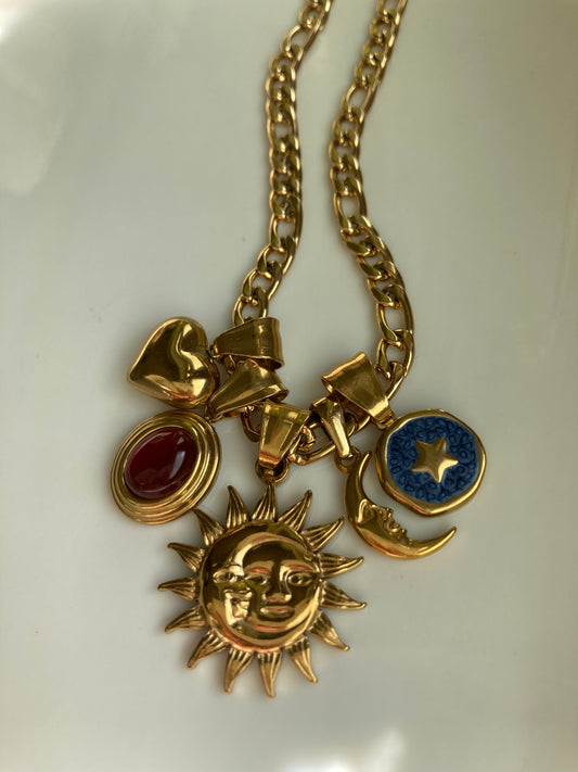 Collana Figaro 5 Pendenti, Centrale SoleLuna