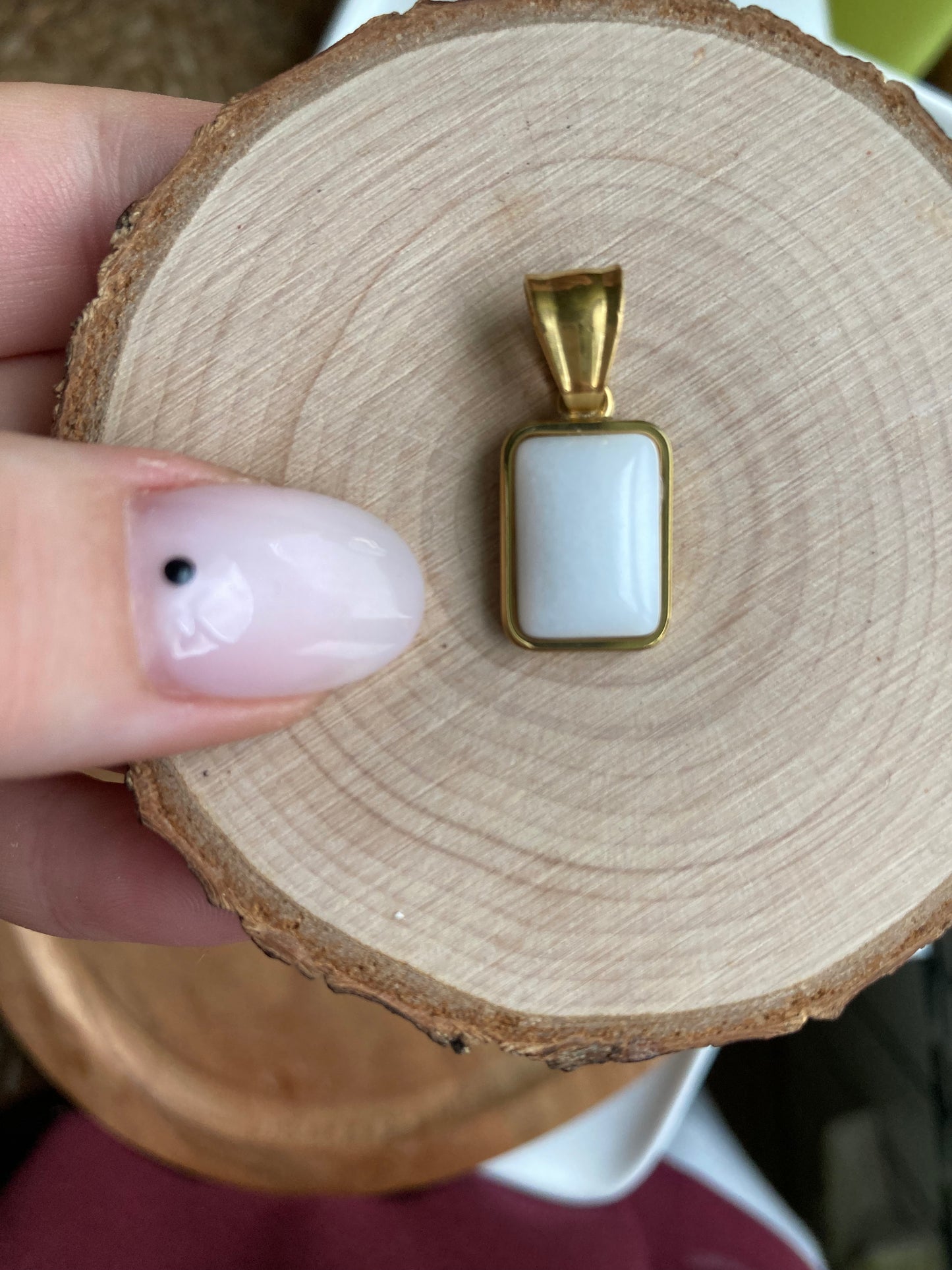 Ciondolo Resina Bianca Rettangolare, Gold