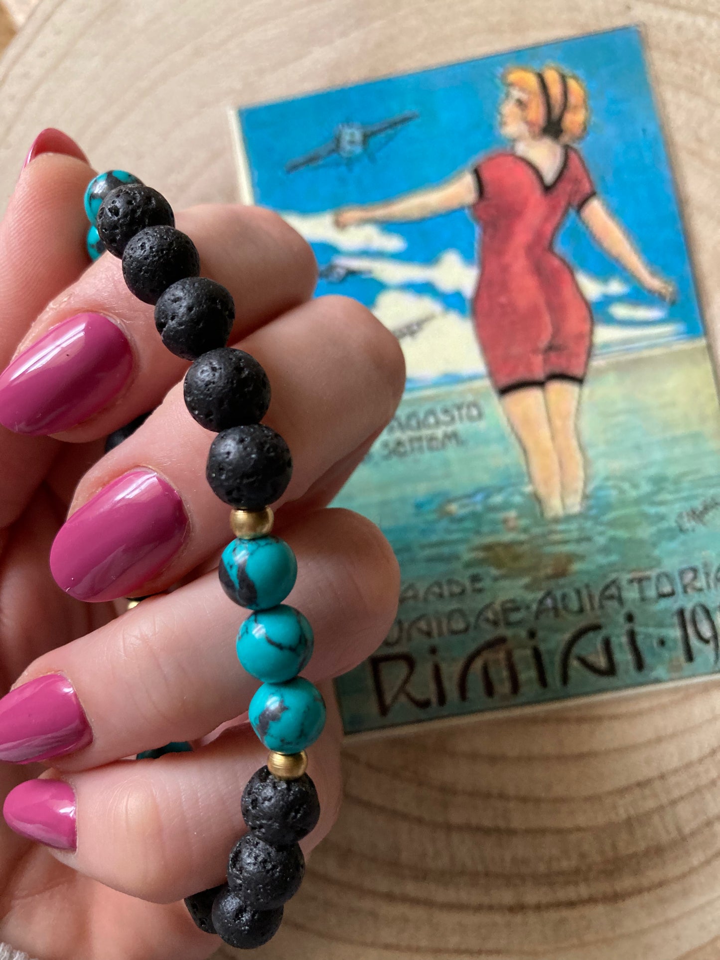 Bracciale Pietra Lavica, Turchese Elastico