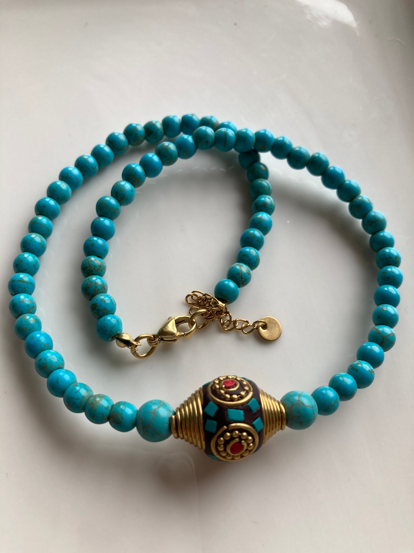 Collana Girocollo Pasta di Turchese e Perla Nepalese