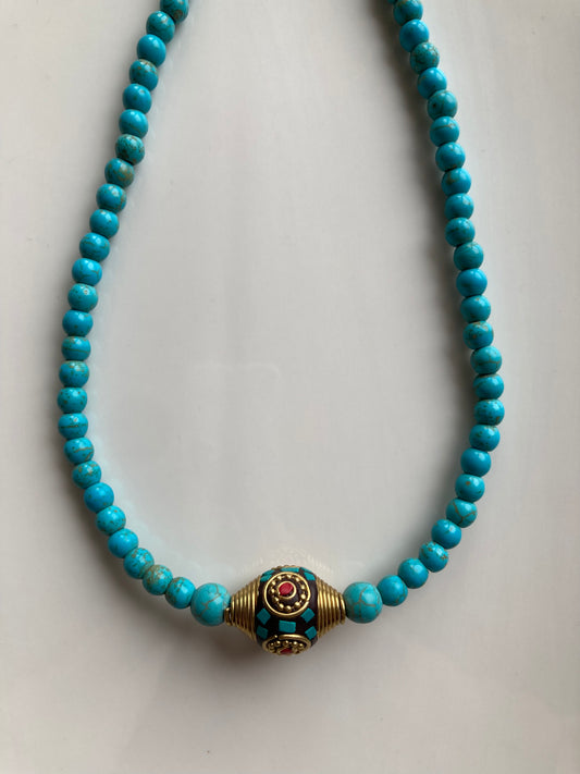 Collana Girocollo Pasta di Turchese e Perla Nepalese