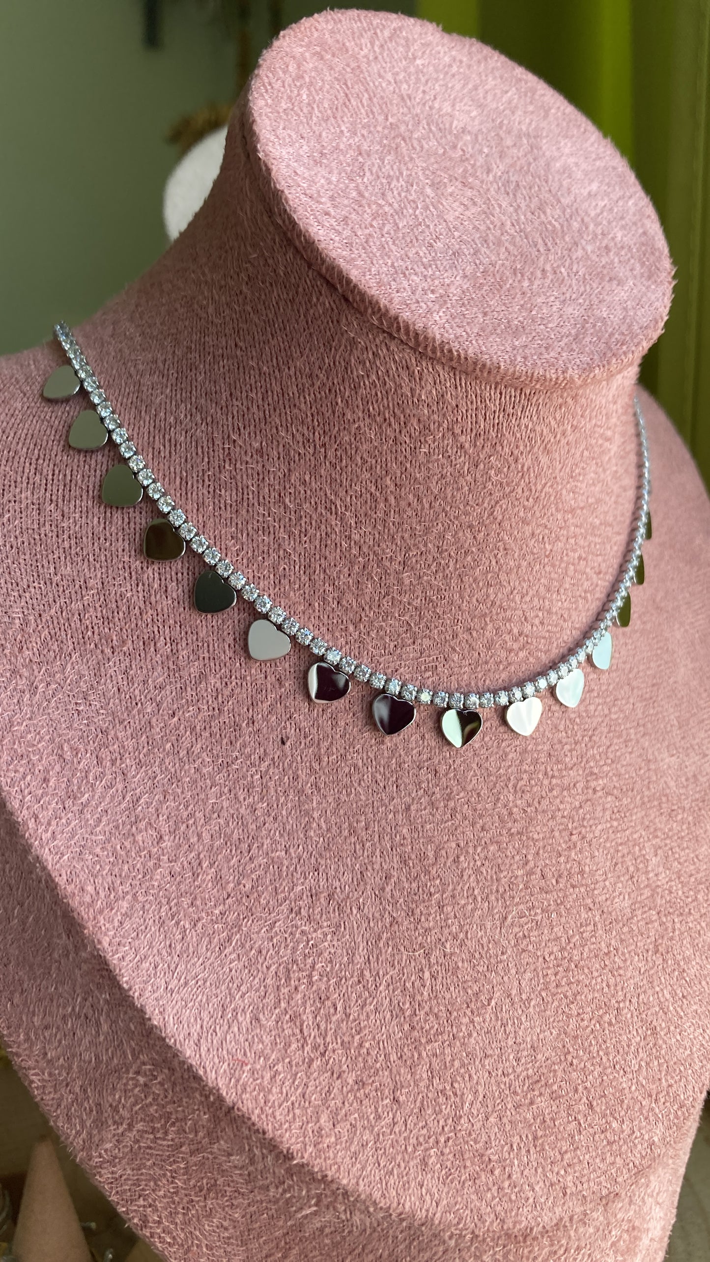 Collana Tennis con Cuori Appesi