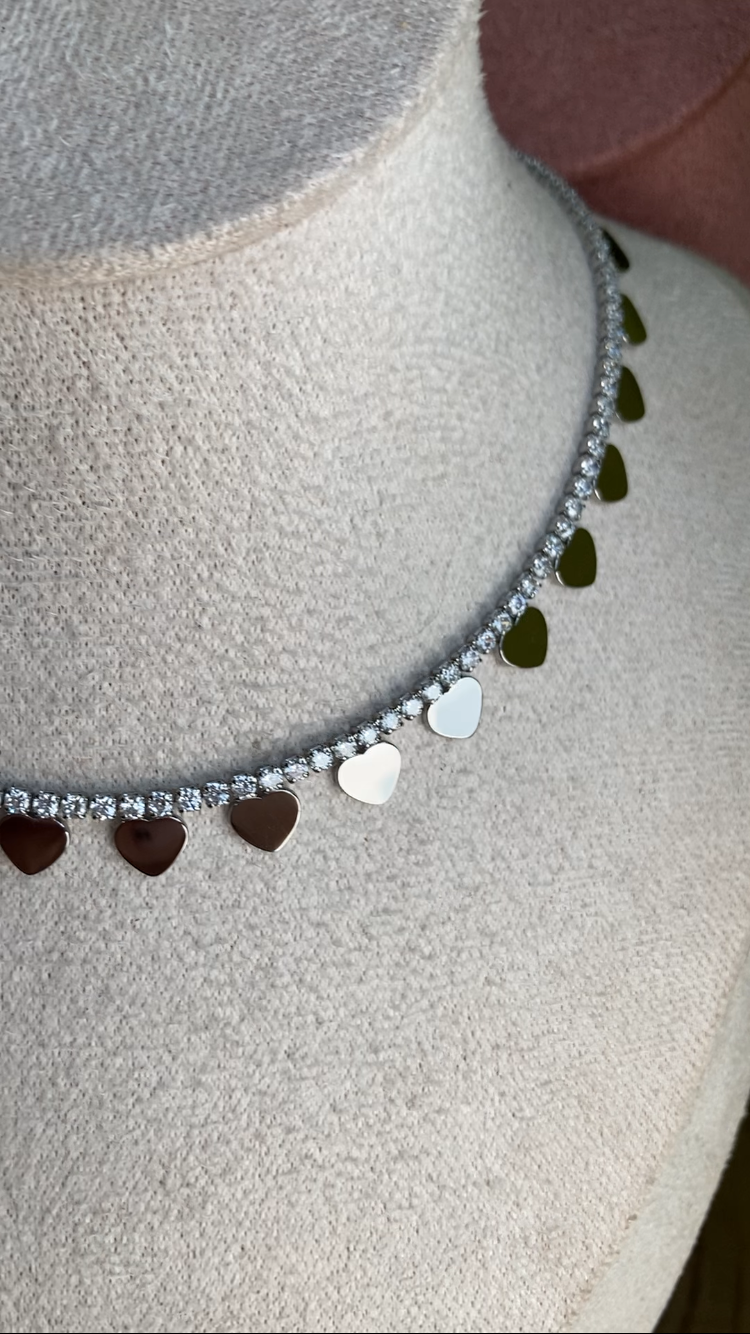 Collana Tennis con Cuori Appesi