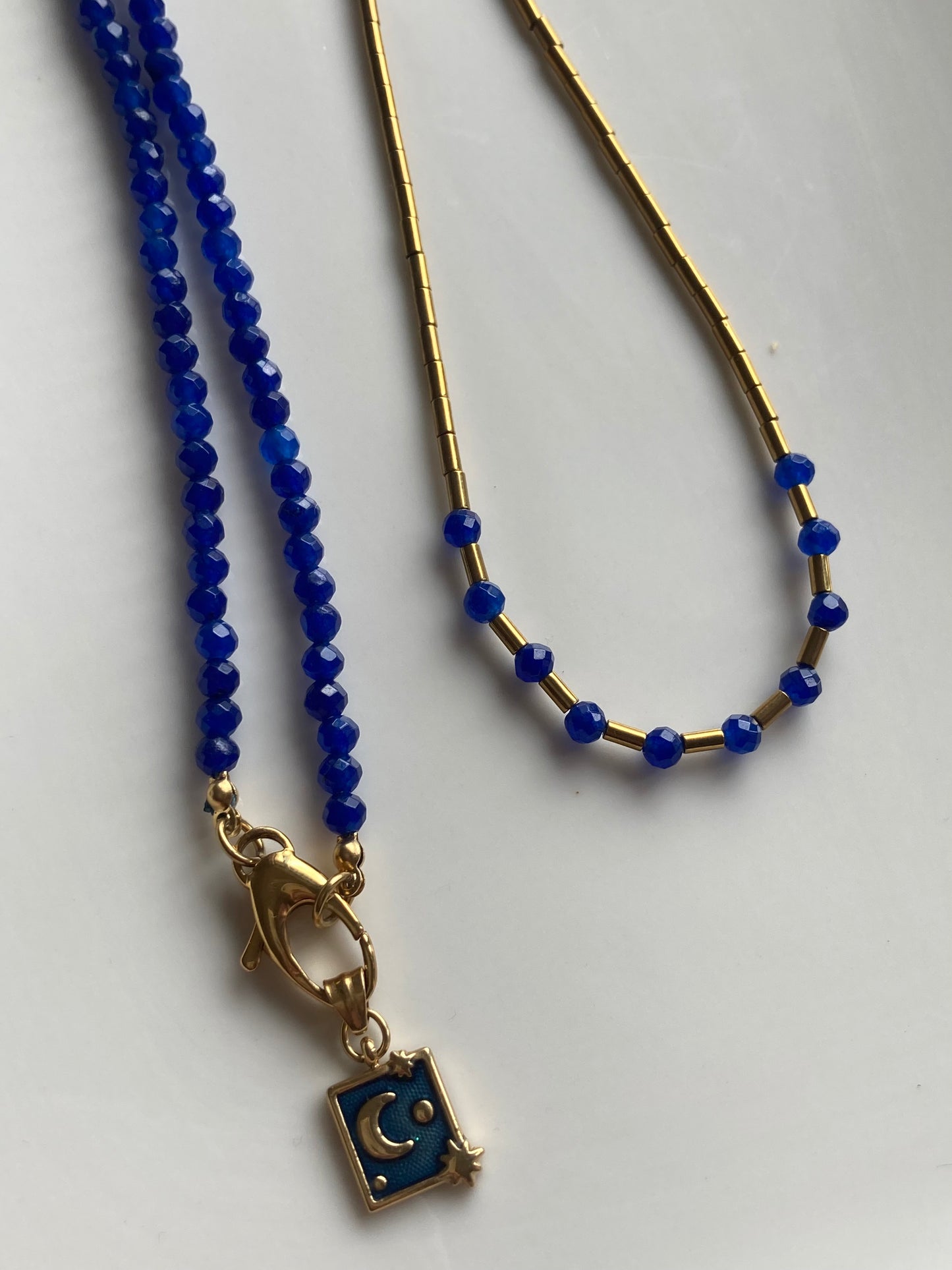 Collana Agata Blu e Pendente Cielo e Luna