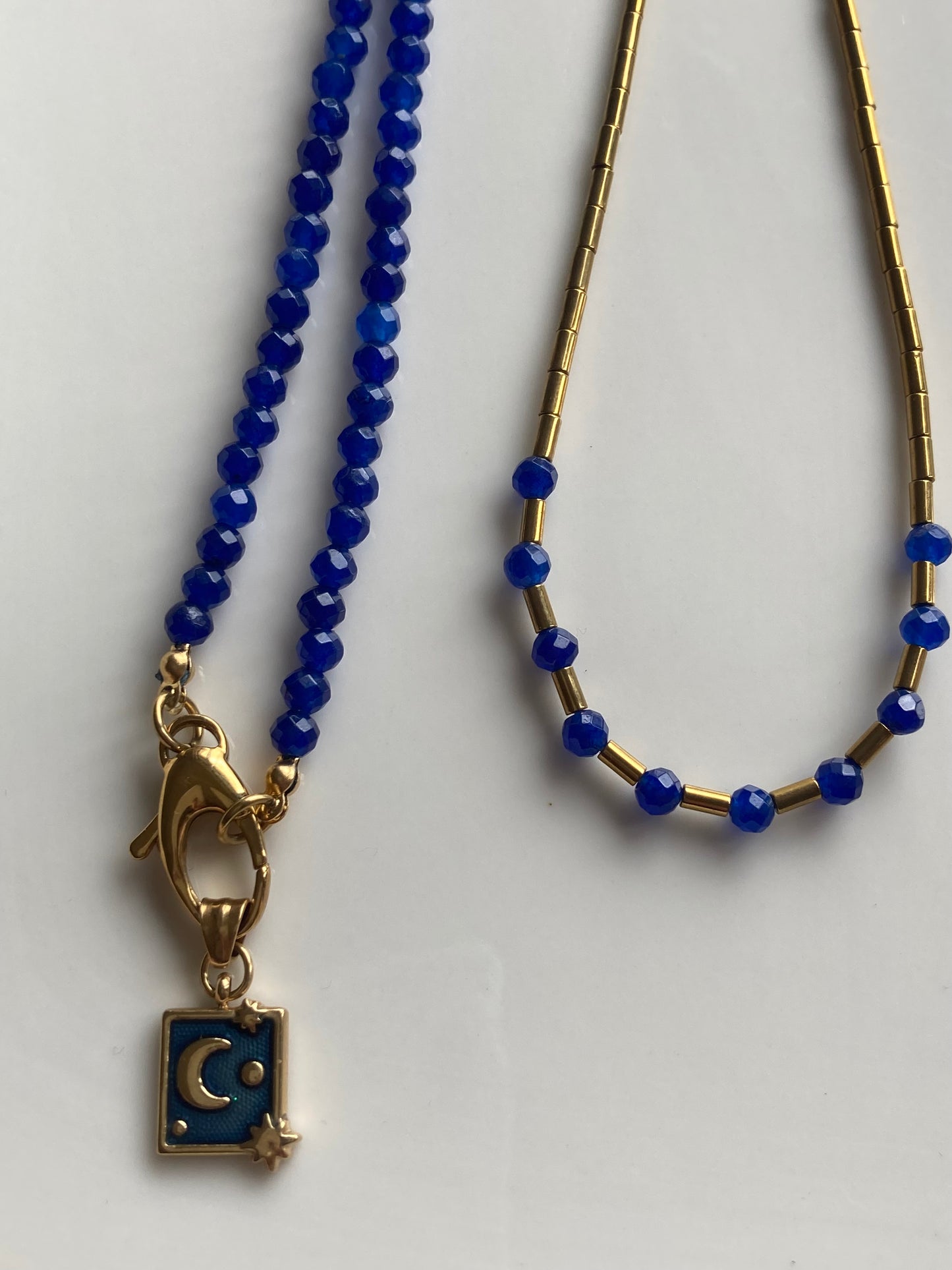 Collana Agata Blu e Pendente Cielo e Luna