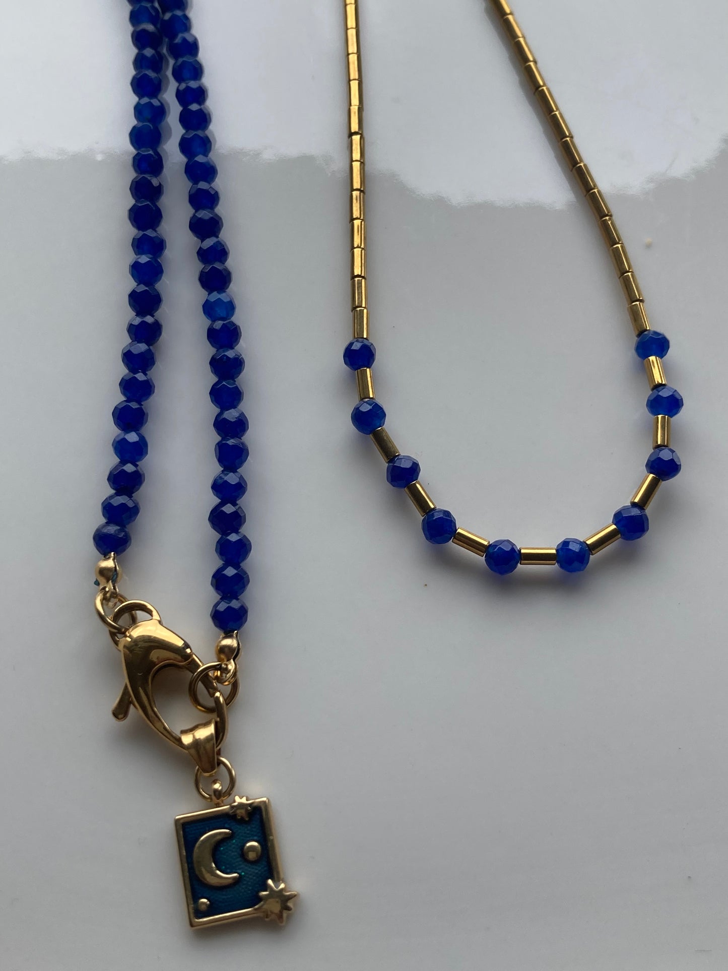 Collana Agata Blu e Pendente Cielo e Luna
