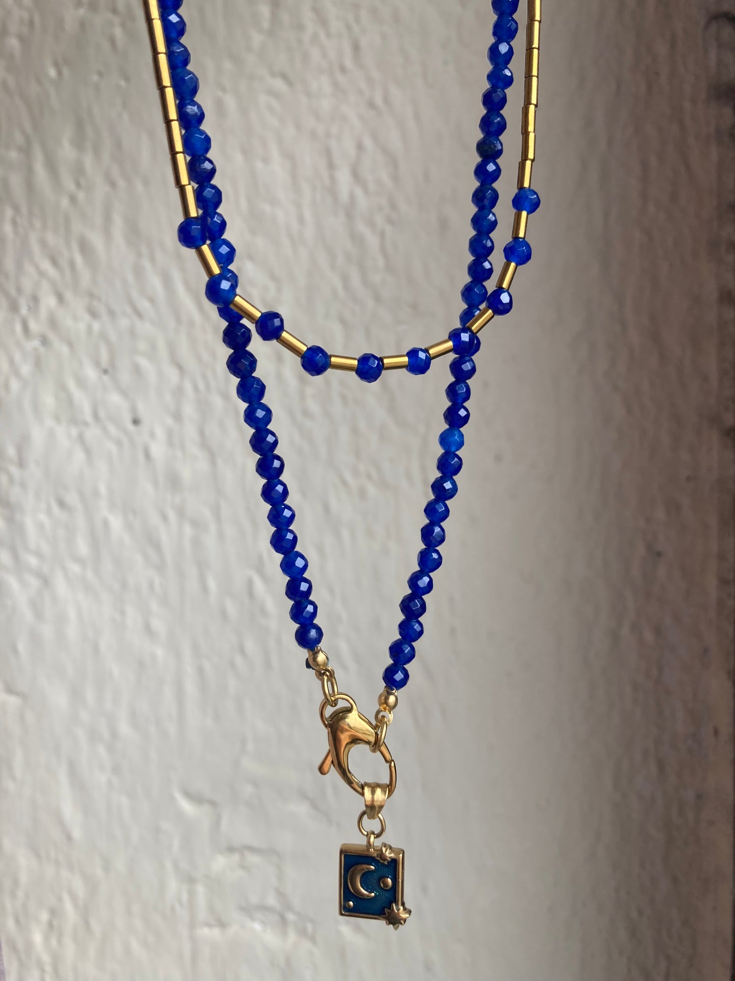 Collana Agata Blu e Pendente Cielo e Luna