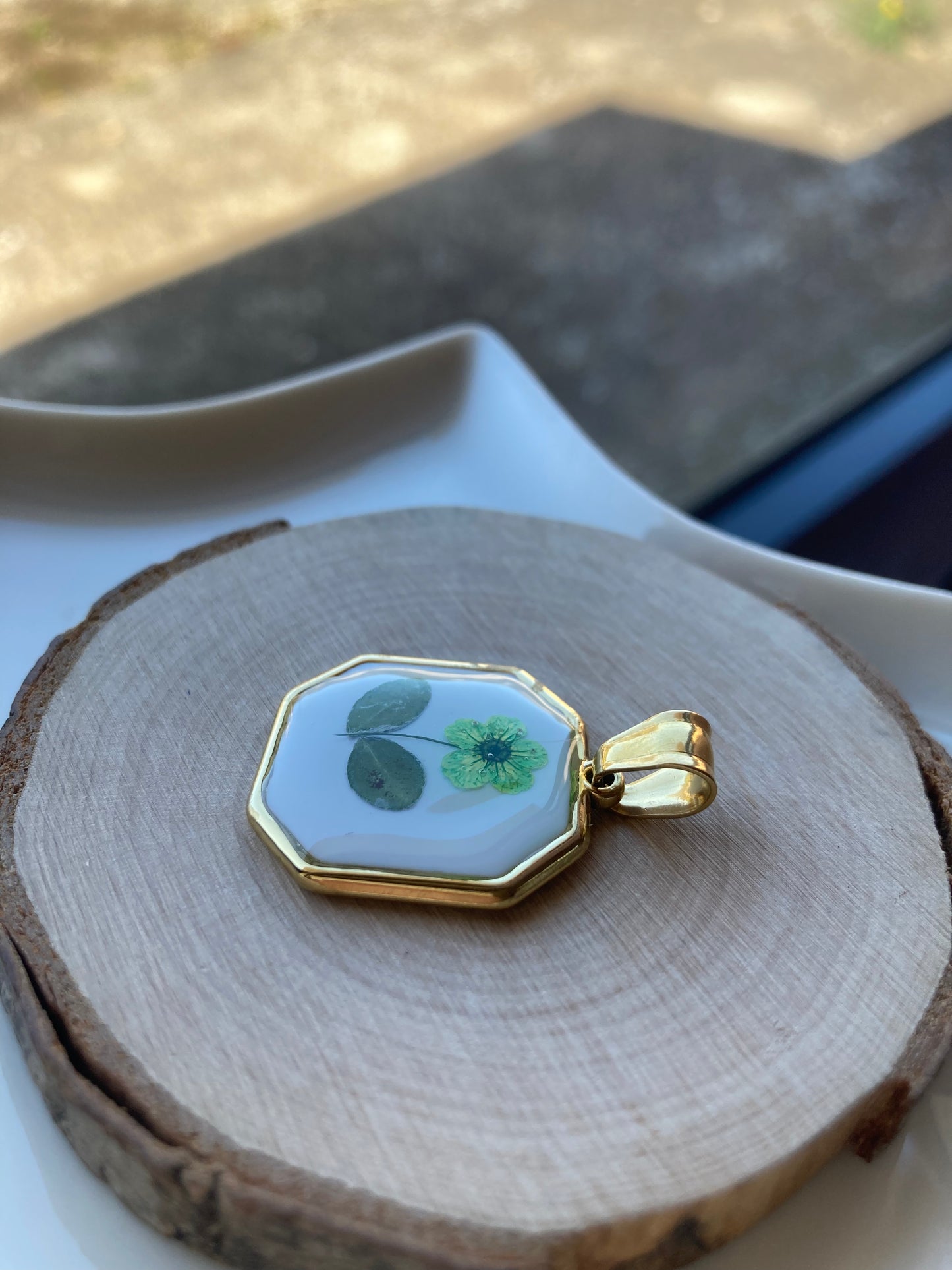 Ciondolo Green Flower Ottagonale