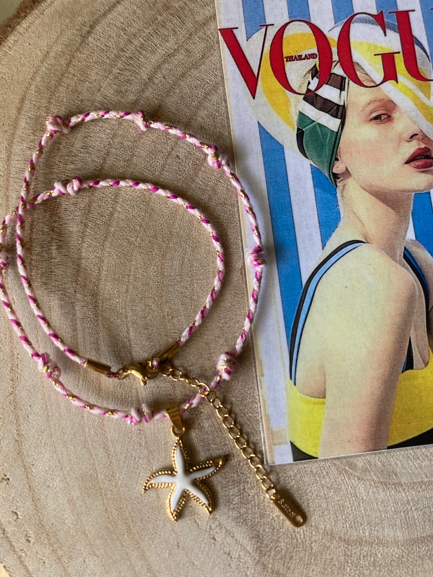 Collanina Kora Cordino Rosa 1 Pendente