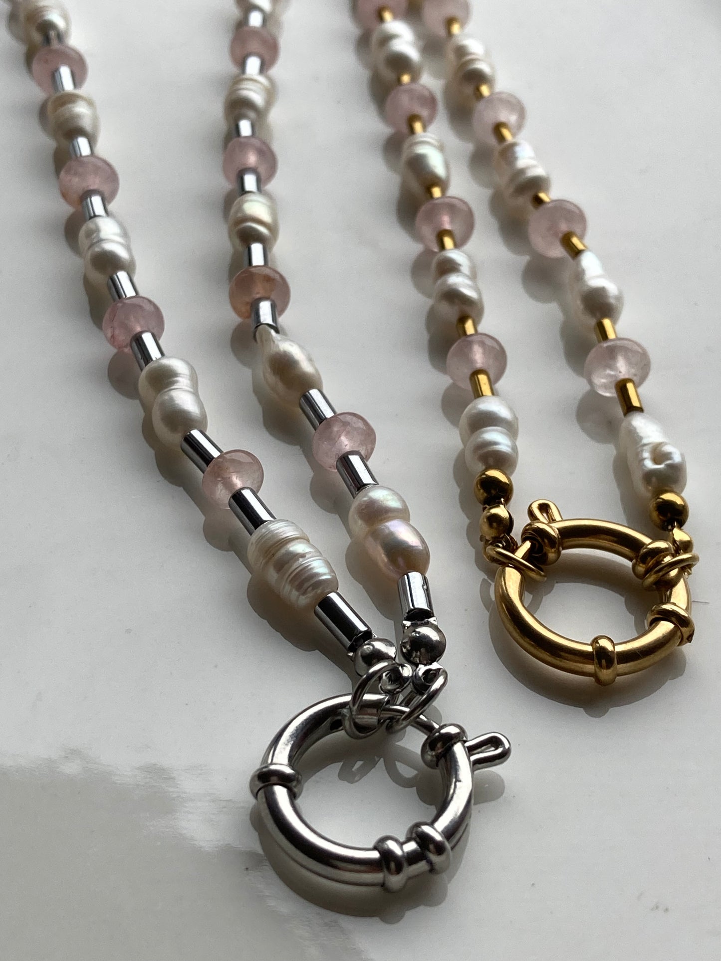 Collana Perle di Fiume, Giada Rosa, Ematite