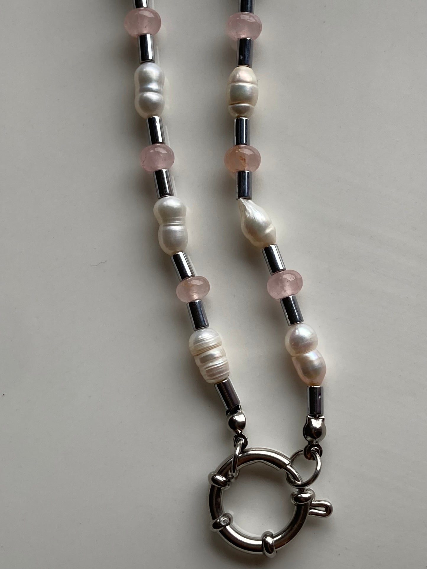 Collana Perle di Fiume, Giada Rosa, Ematite