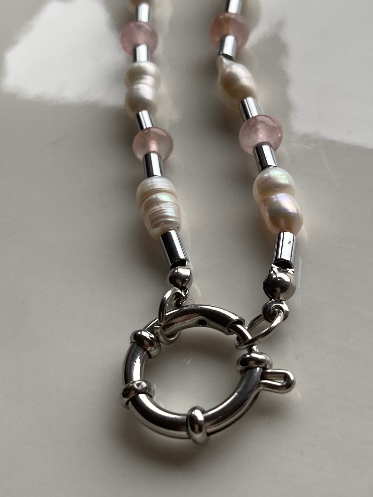 Collana Perle di Fiume, Giada Rosa, Ematite