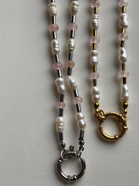 Collana Perle di Fiume, Giada Rosa, Ematite
