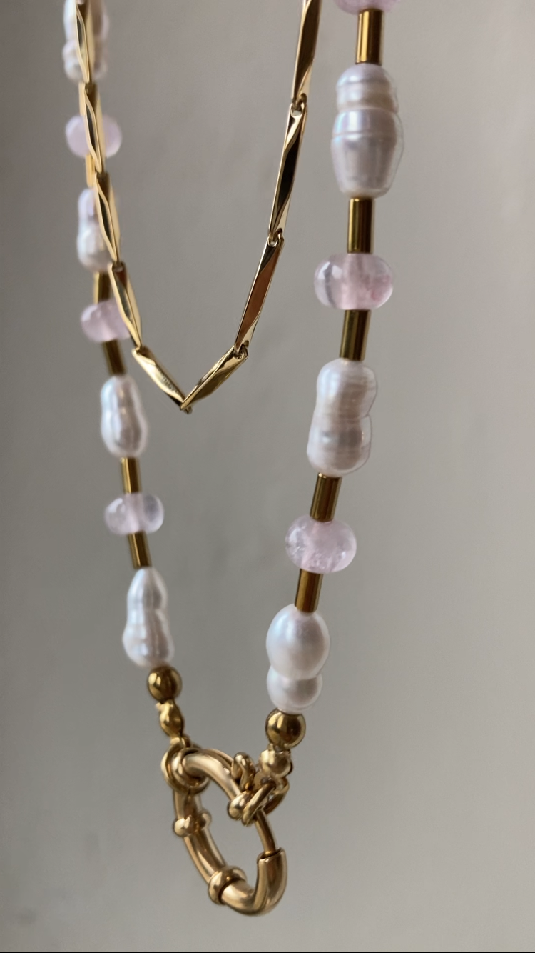 Collana Perle di Fiume, Giada Rosa, Ematite