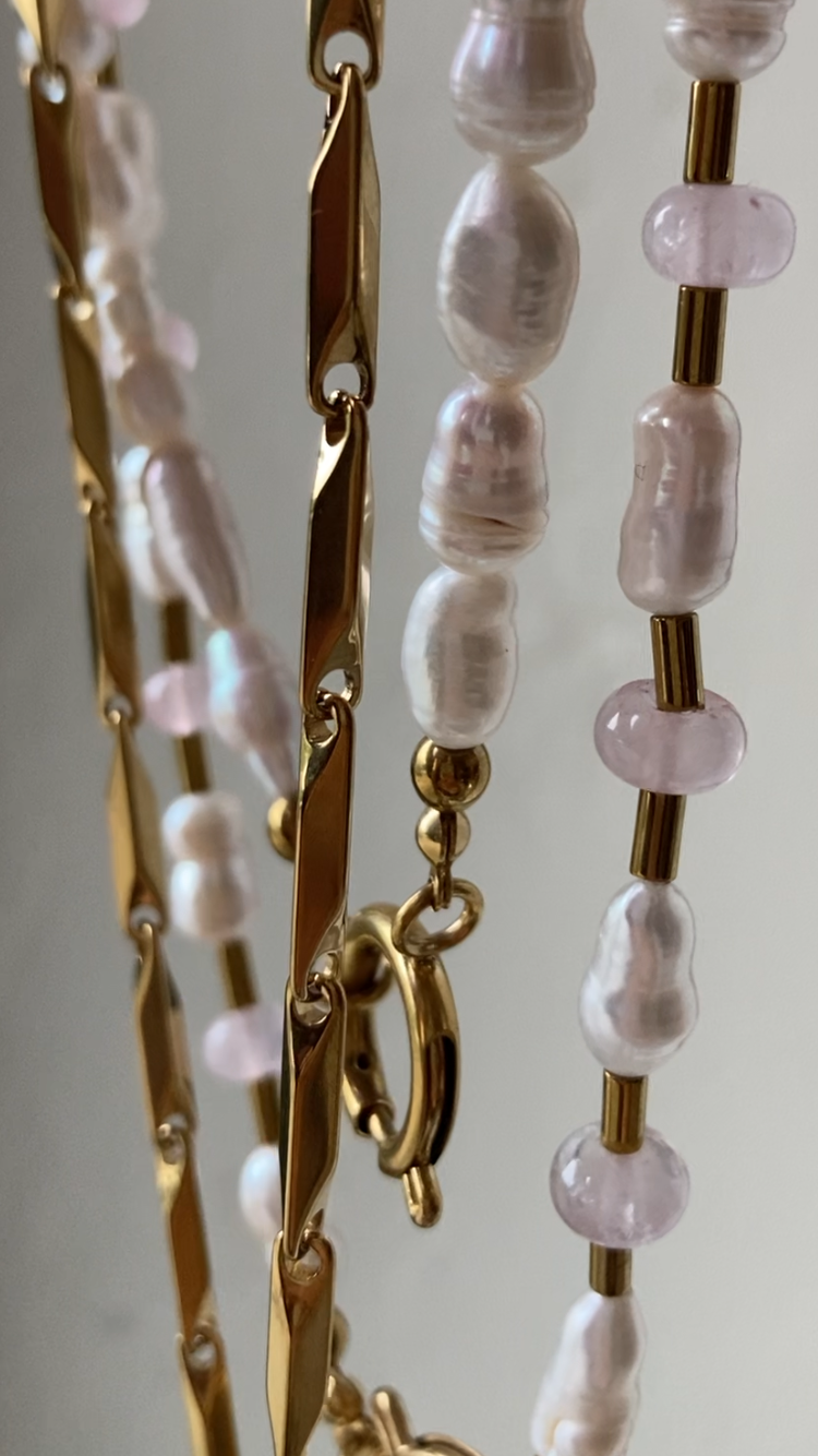 Collana Perle di Fiume, Giada Rosa, Ematite
