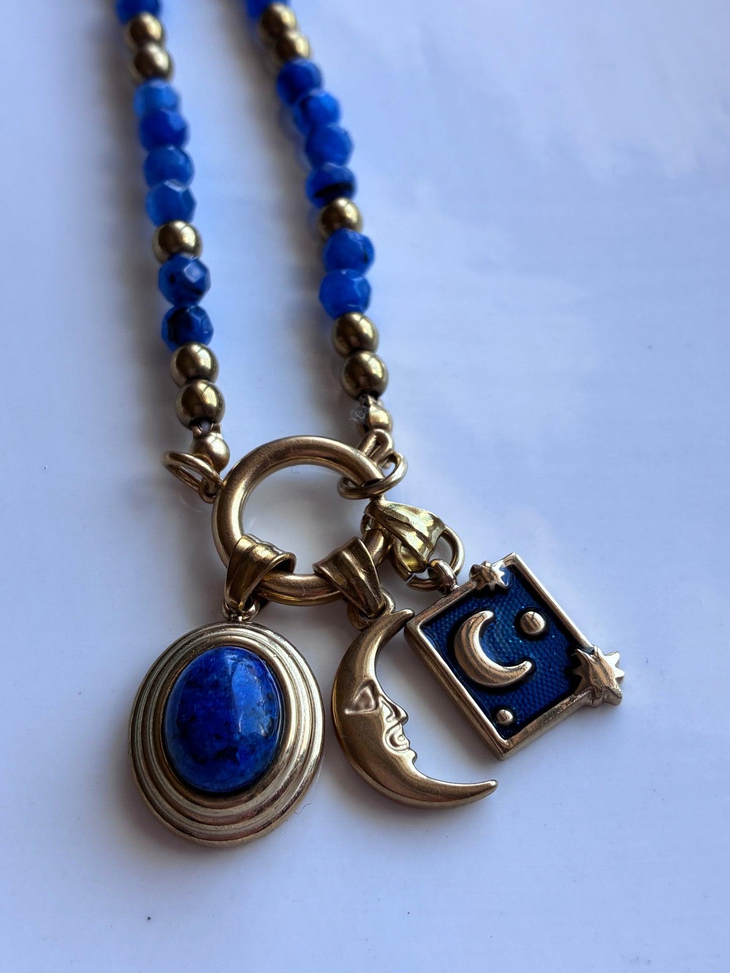 Collana Girocollo Giada Blu Tre Pendenti