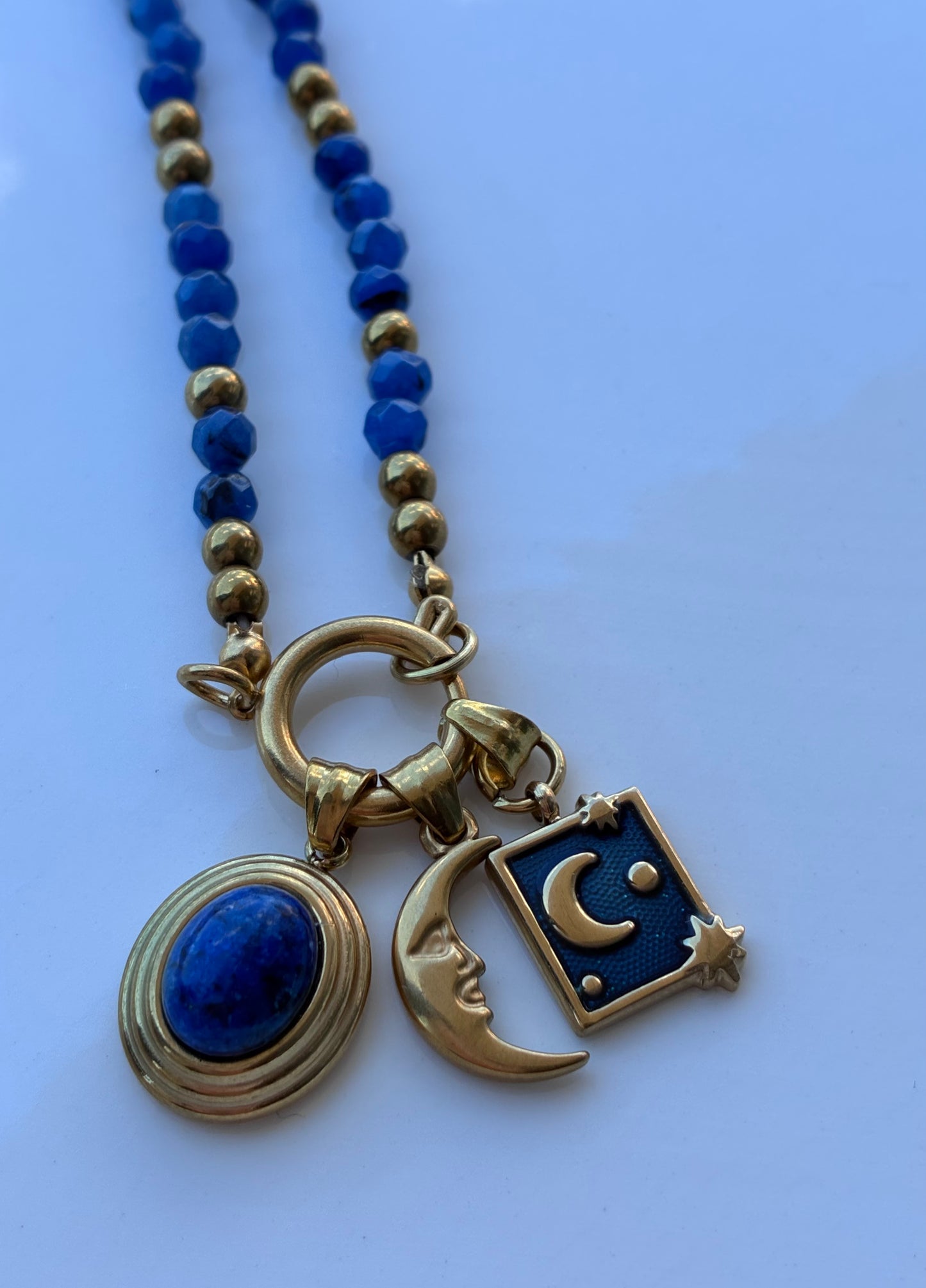 Collana Girocollo Giada Blu Tre Pendenti