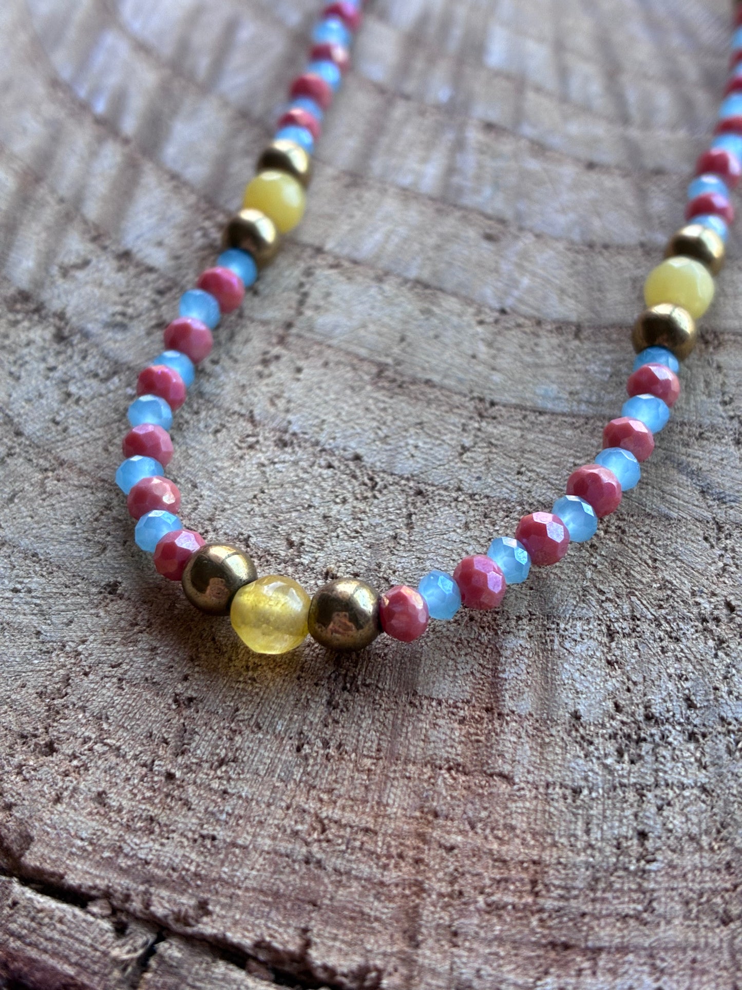 Collana Girocollo Bi-Color Cristalli, Pietre Colorate ed Ematite