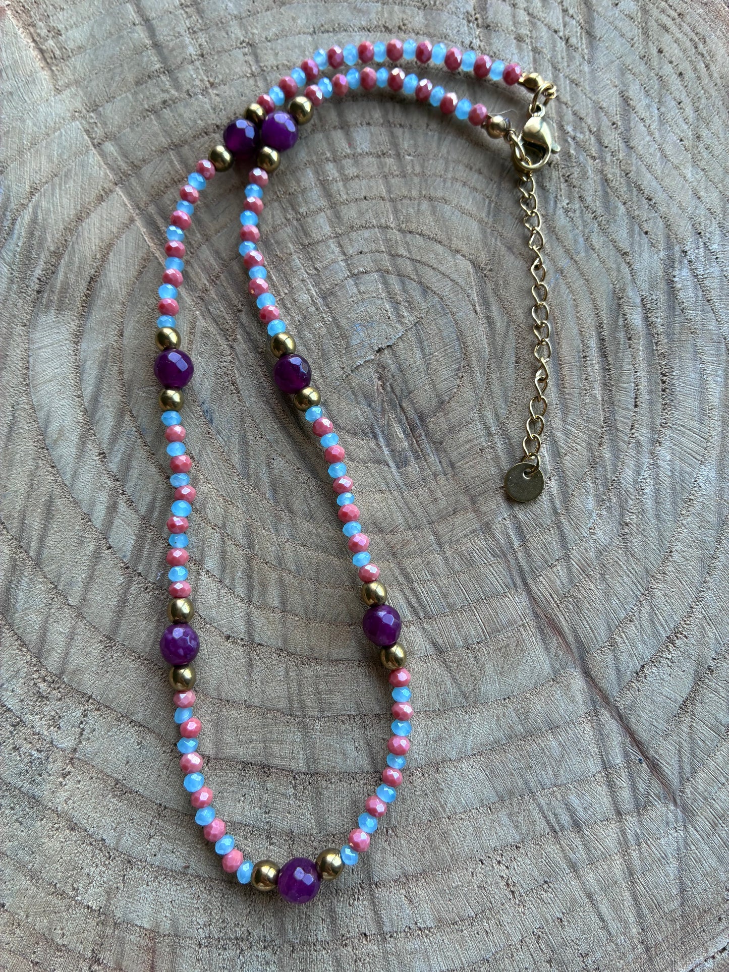 Collana Girocollo Bi-Color Cristalli, Pietre Colorate ed Ematite