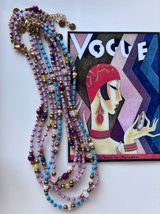 Collana Girocollo Bi-Color Cristalli, Pietre Colorate ed Ematite