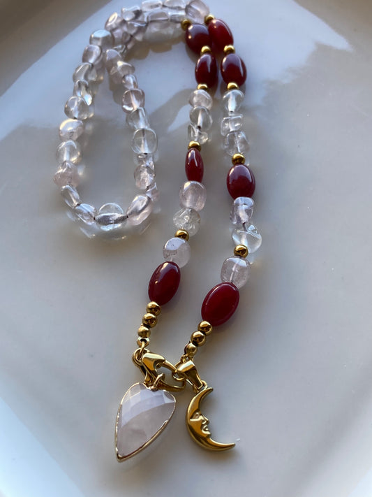 Collana Girocollo Quarzo Rosa e Giada