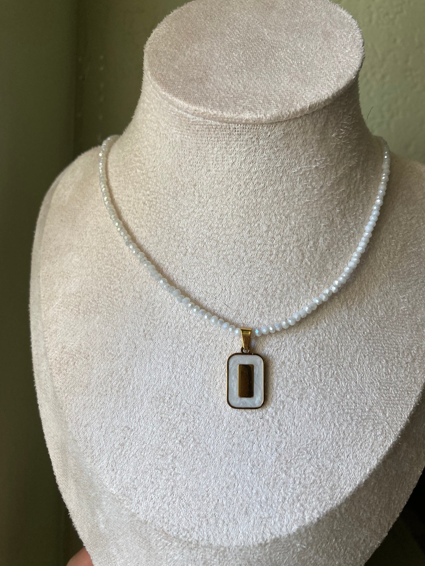 Girocollo Cristallini Bianchi Pendente Medaglietta Bi Color