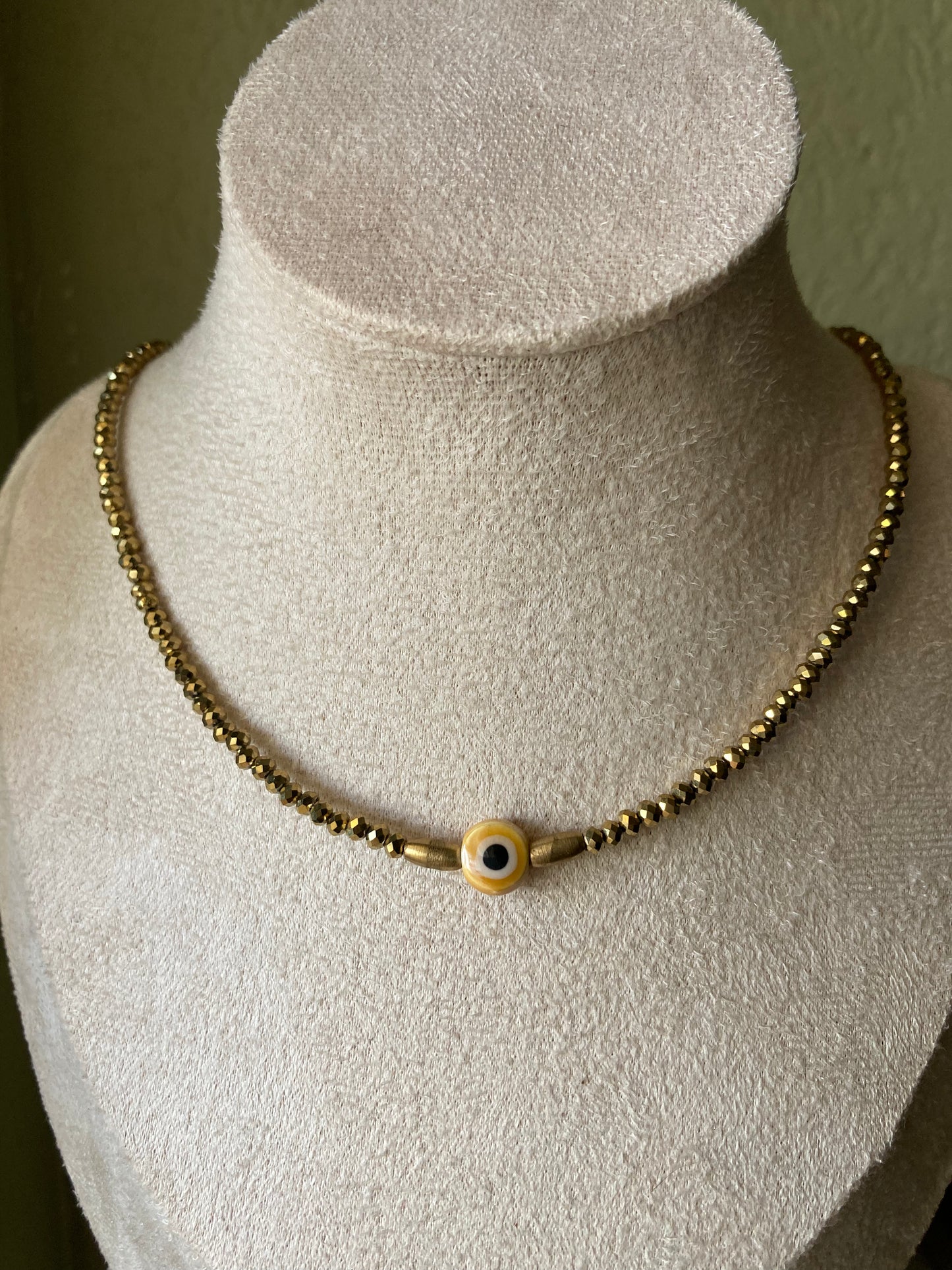 Girocollo Cristalli Colorati Occhio Turco Pepite in Ottone