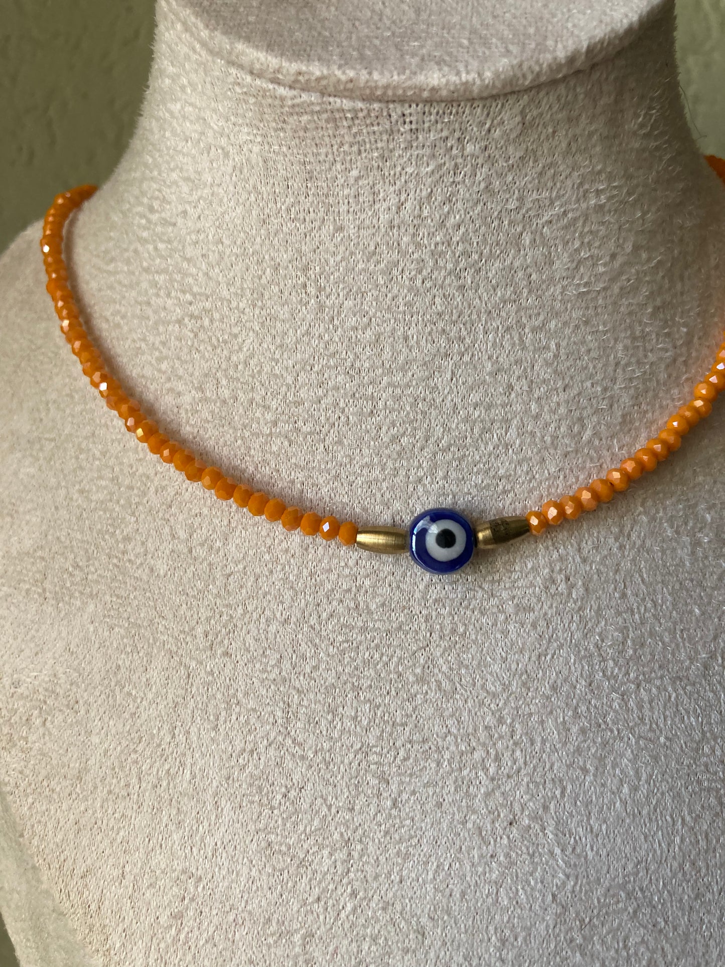 Girocollo Cristalli Colorati Occhio Turco Pepite in Ottone