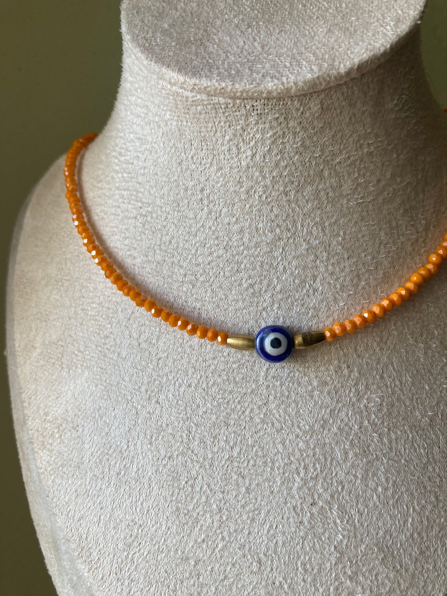 Girocollo Cristalli Colorati Occhio Turco Pepite in Ottone