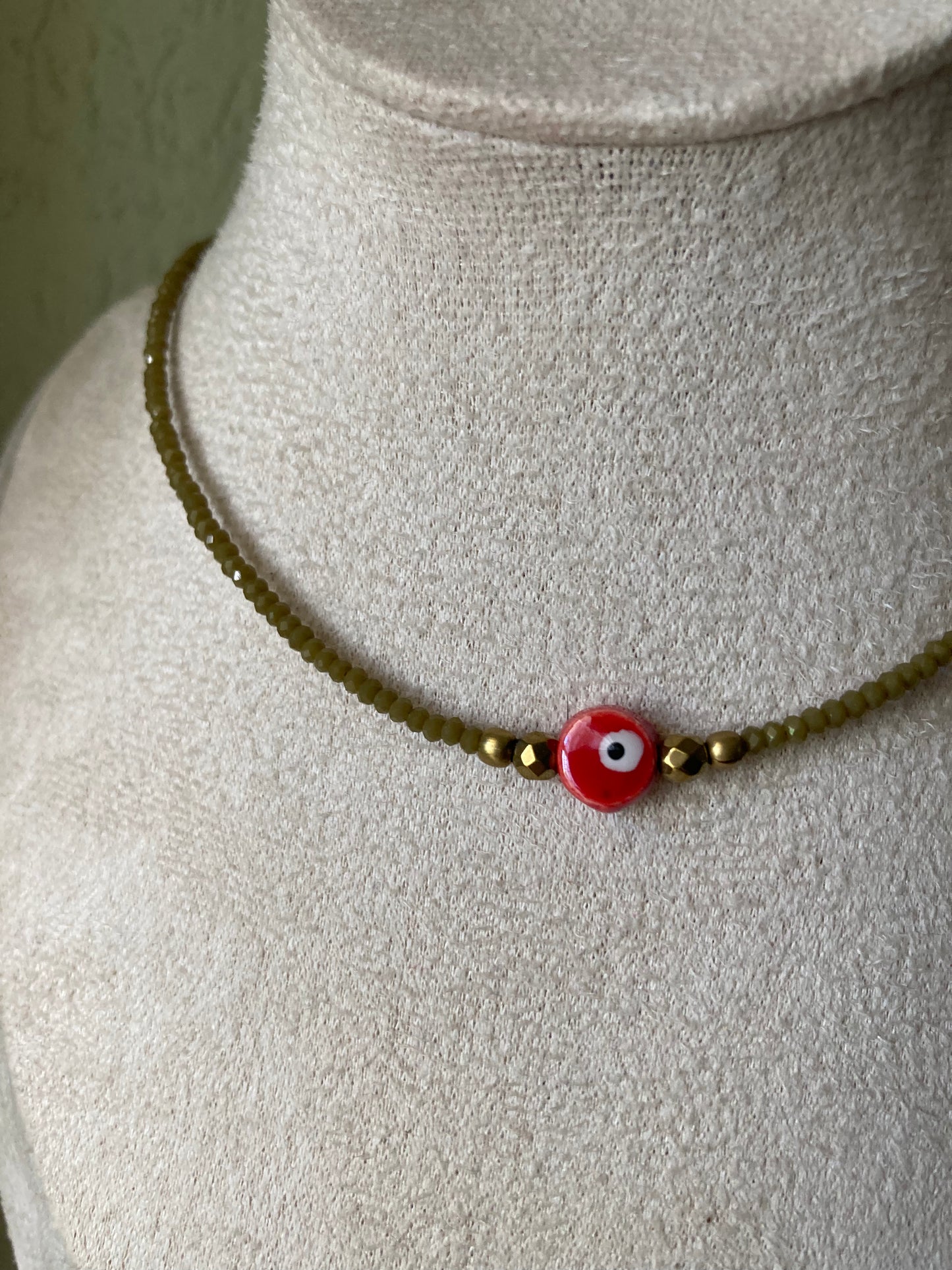 Girocollo Cristalli Colorati Occhio Turco Pepite in Ottone