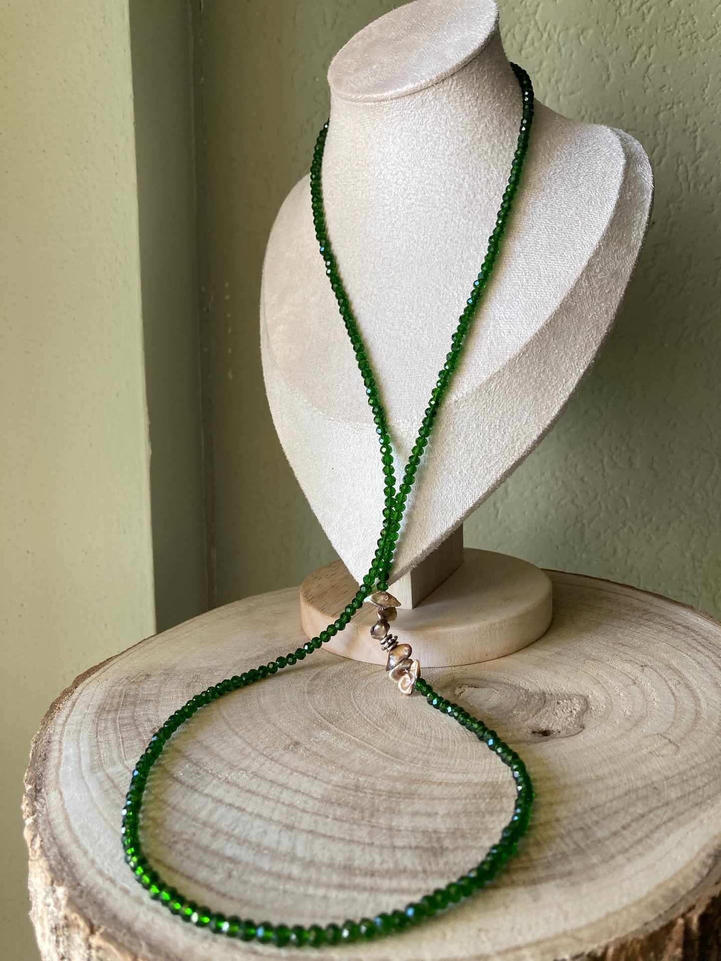 Collana Lunga Con Cristalli e Perle