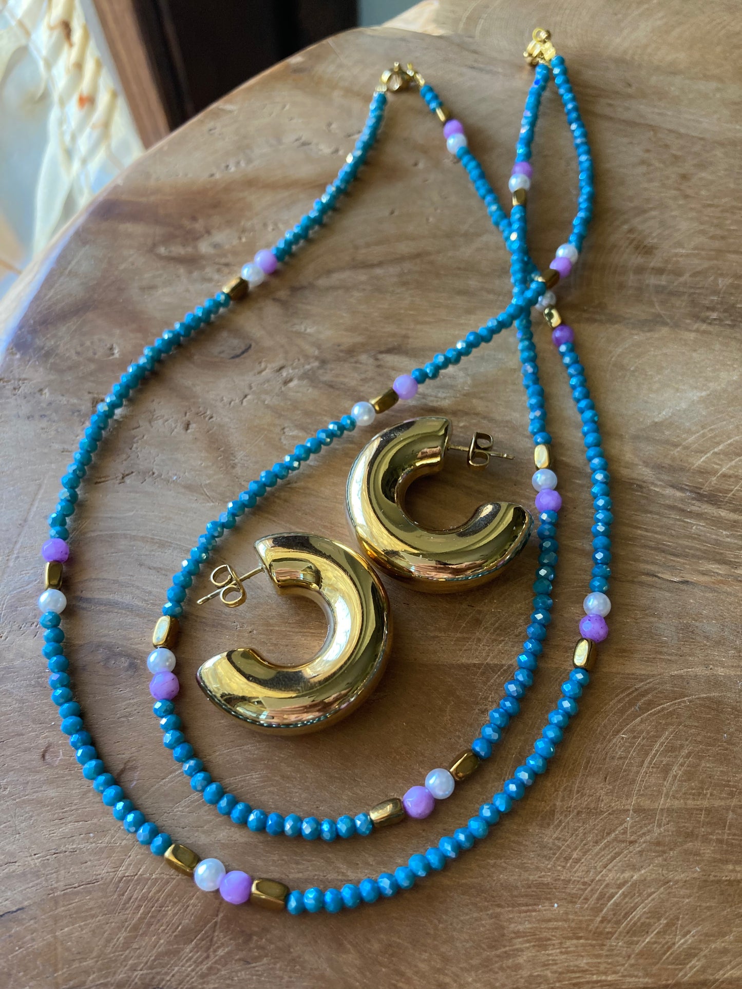 Collanina Girocollo Cristalli Ematite, Pietre Dure, Perle