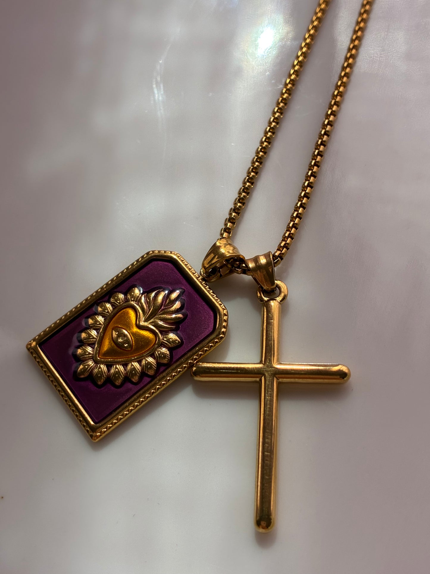 Collana Medaglia Cuore Sacro e Croce