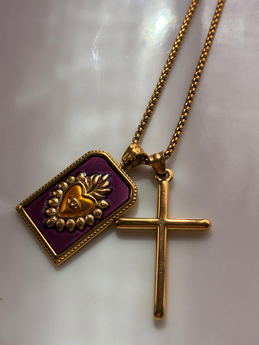 Collana Medaglia Cuore Sacro e Croce