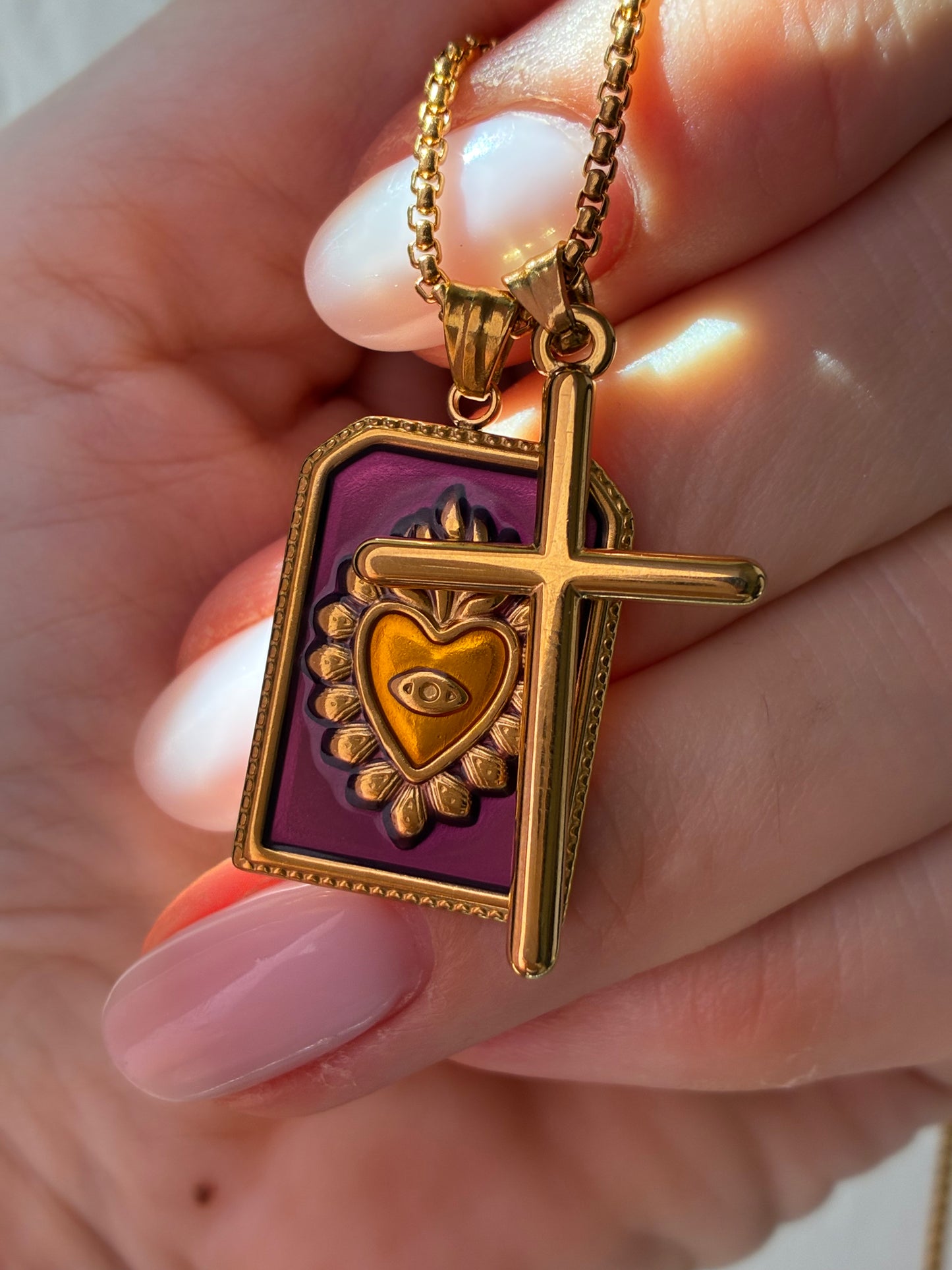 Collana Medaglia Cuore Sacro e Croce